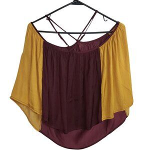 Banana Republic Halter Colorblock Blouse M Gold Maroon Pinot Noir Polyester